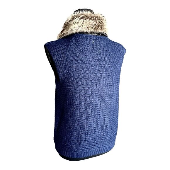 Belle Du Jour Fur Collar Blue Sweater Vest Double Breasted Women’s Jr Large - Picture 4 of 11
